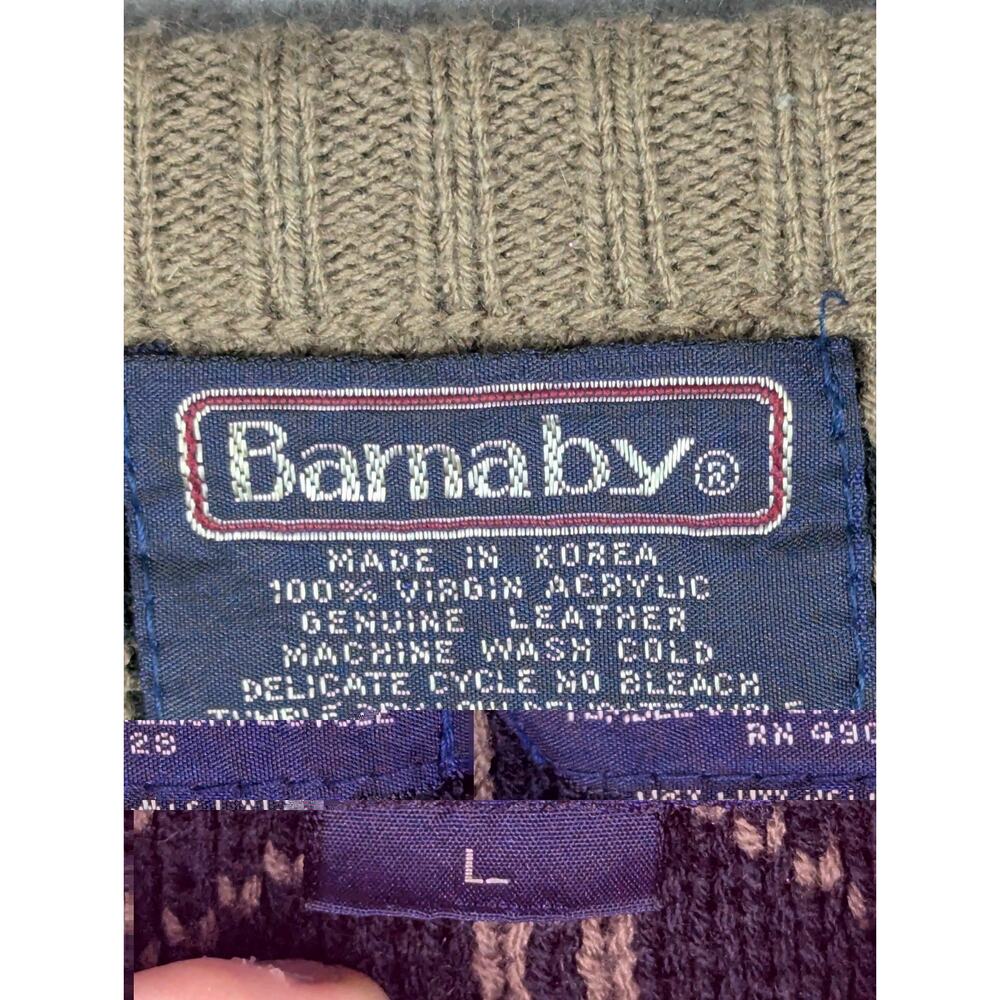 Vintage Barnaby Geometric Crewneck Sweater w/ Genuine Leather Diamonds 80s 90s - Picture 3 of 6